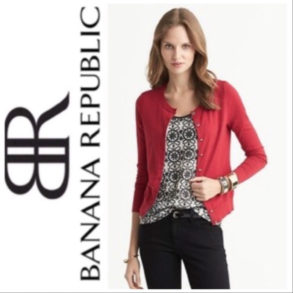Banana Republic Red Merino Wool Blend Cardigan MP